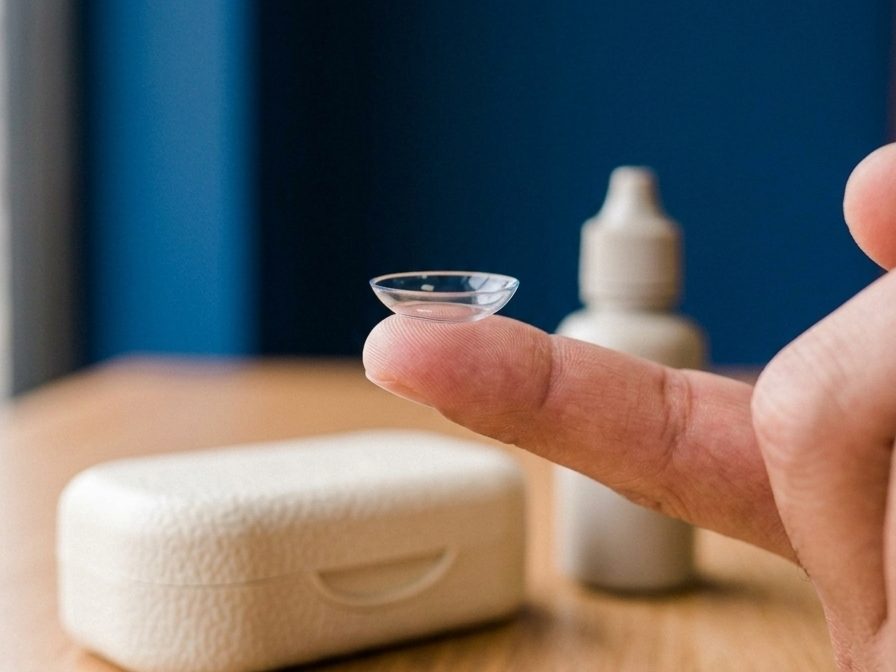 Lente de contacto sobre la yema del dedo