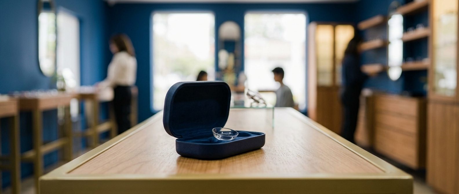 Estuche de lentes en las instalaciones de Atelier Visual